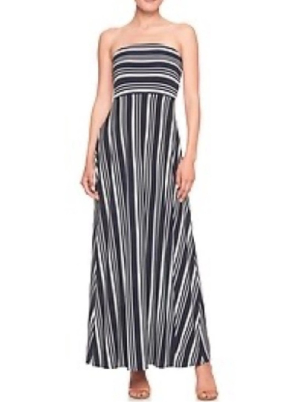 Banana Republic Navy and White Strapless Maxi Dress with high front slit size LP